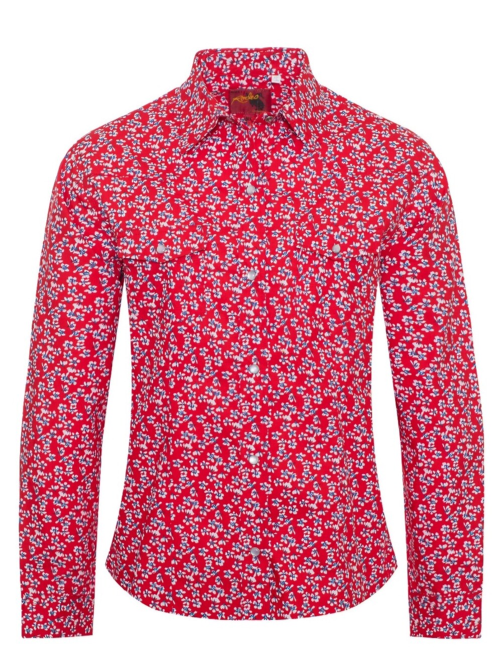Red Floral Pearl Button-Down Shirt for Women